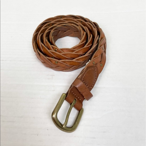 J. Crew Braided Leather Belt with Brass Buckle and Studs Brown size M/L